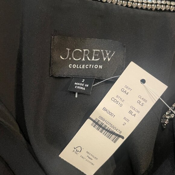 NWT J.Crew Collection Sz 2 Black Full-Length Embellished Ruched Dress CD510 - Picture 6 of 15